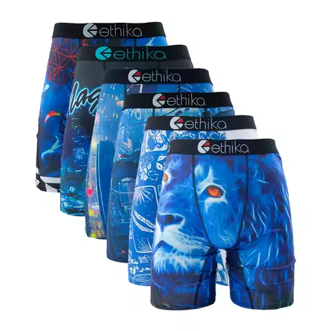 ETHIKA 6Pcs Men Underwear Boxers Breathable Mesh Crotch Man Swimming Underpants Plus Size Mens Panti