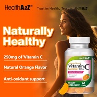 Gummies Vitamin C HealthA2Z, 250 mg, Perisa Oren Asli, Anti-Pengoksidaan, Kesihatan Imun, 60 Tablet