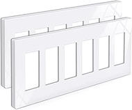 [2 Pack] BESTTEN 6-Gang Screwless Wallplate, Decorator Outlet Cover USWP6, Snow White, Decorator Out