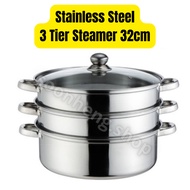 Stainless Steel 3 Tier Steamer Pengukus Steamer Pot Stainless Steel Periuk Kukus Cookware 32cm