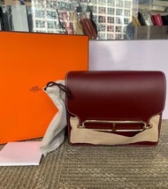 🎠💓 99新愛馬仕Hermes 愛馬仕紅 Rouge H金扣 roulis 23 豬鼻子包