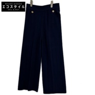 Carolina Herrera 海軍藍銀色紐扣彈性寬褲 88A [二手]
