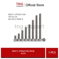 M5 Bolt L M5X8 (Thread 8 Length 0.8cm) / Stainless Steel 304 THE A2-70 / L5 Key / Thread 8