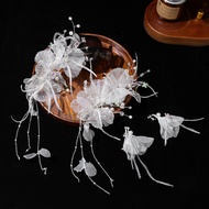 9.29 Bridal Wedding Headdress Handmade Juan Yarn Tassel Hair Clip Western White Gauze Dress Accessor