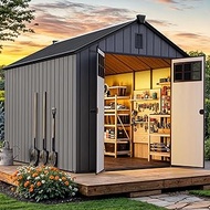 YITAHOME 8x10 FT Outdoor Storage Shed with Floor, Extra Thick Plastic Garden Shed for Bikes, Tools a
