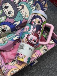 Stanley × labubu聯名粉色豎紋保溫杯 戶外保溫瓶