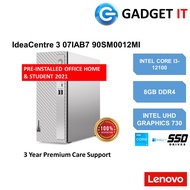 LENOVO IDEACENTRE 3 07IAB7 90SM0012MI DESKTOP (I3-12100,8GB,256GB SSD,UHD GRAPHICS 730,WIN11) PRE-IN
