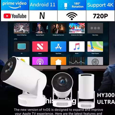 XIAOHUI 4K HY300 ULTRA Projector Built in 5W Speaker 1280*720P Android 11 8000 Lumens Wifi6 BT5.4 Ou