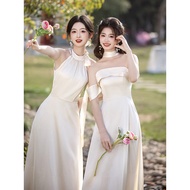 bridesmaid dress bridesmaid dress plus size Bridesmaid Dress in Champagne Satin - Korean Style Weddi