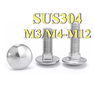 Stainless Steel 304 Carriage Bolt/Carriage Bolt & Cap Nut Gate Pagar Panel Carriage screws M3/M4/M5/