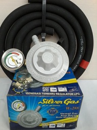 pengaman gas lpg regulator otomatis silver gas dan selang 3 lapis