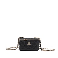 Chanel Black Quilted Lambskin Long Vanity Case Gold Hardware, 2021
