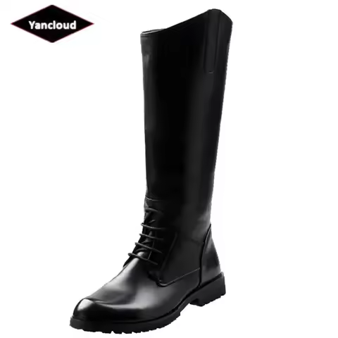 Top Quality New 2025 Spring Fall Fall Knee High Boots Soft Leather Shoes for Men Square Heels Punk S