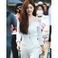 Yayao Xu Me Dazzling Hollow Knitwear for Women - One Shoulder Pearl Buckle Design