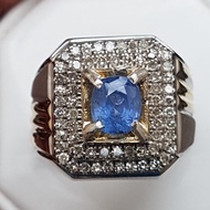 D302 Cincin blue safir biru srilanka berlian diamond perak 18 / 8.25