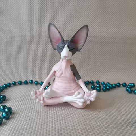 Meditation Yoga Happy Cat Whimsical Buddha Sphinx Cat Figurine Art Deco Sculpture Outdoor Garden Sta