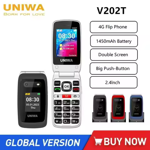 UNIWA V202T 4G Flip Phone Large Button for Elderly Mobile Phone 2.4Inch Screen 1450mAh With Emergenc