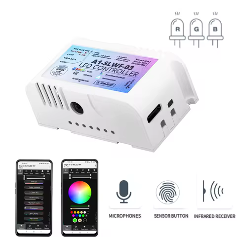 WiFi RGBIC Pixels LED Controller Mic SLWF-03 Light color dimmer Google Play and AppStore Control WS2