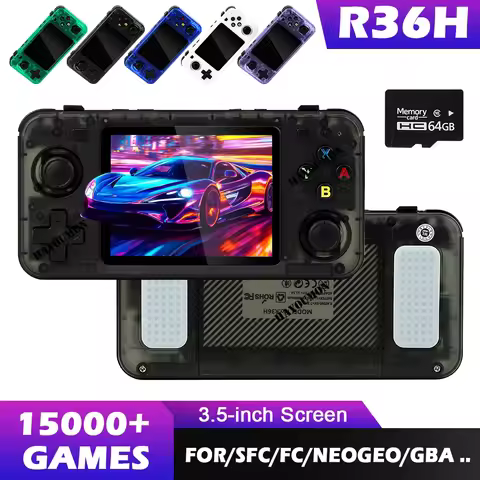 R36H 64G 15000+ Games Transparent Black Handheld Game Console 3.5" IPS Screen RK3326 Protable Retro 