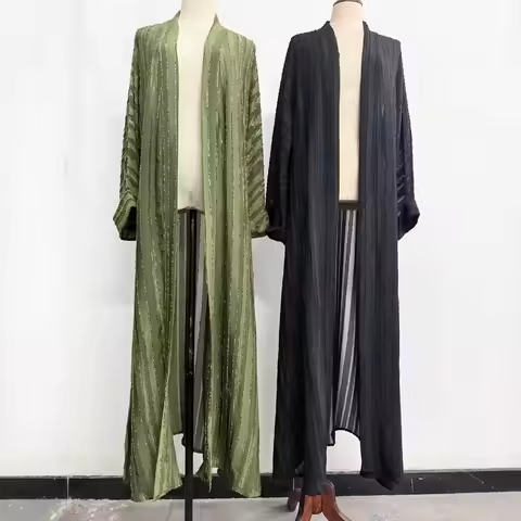 Muslim Women Modest Open Abaya 3D Stripe Polyester Cardigan Robe Arabic Islamic Kimono Dress Boutiqu