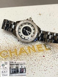 CHANEL 香奈兒 二手 經典黑陶瓷 J12 熊貓鑽(後鑲，誠實告知) 錶齡約15年，功能已檢測 全部正常