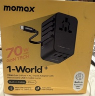 Momax 1-World+ 70W GaN 3-Port Travel Adapter with Retractable Cable