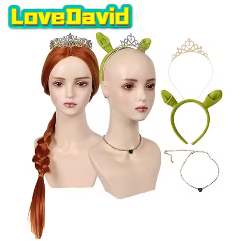 Fiona Cosplay Wig Princess Crown Headband Necklace Costume Accessories Synthetic Hair Carnival Hallo