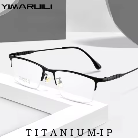 YIMARUILI New ultra-light Business Big Eyeglasses Retro Square Pure Titanium Optical Prescription Ha