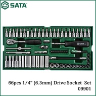 Sata 09901 66pcs 1/4" (6.3mm) Drive Socket Tray Set With Ratchet and Extension Rod