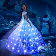 Frozen Princess Elsa LED Light Up Dress for Girls Kids Party Clothes Cosplay Snow Queen Carnival Christmas Prom Dress