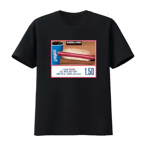 Costco Hotdog T Shirt Meme with 1 4 Pound Plus All Beef Hot Dog and 20 Oz Soda Design Streetwear Men