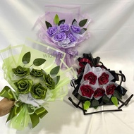 MAWAR 5 satin roses flower bouquet fake flower bouquet/ graduation bouquet/ birthday bouquet/