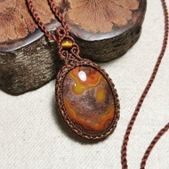 戰國紅瑪瑙-蠟線編織設計/項鍊可調長度