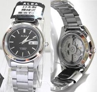 【日本製】🔵SEIKO精工 ALBA  AUTO MATIC🔵自動上鍊 機械錶 手錶 男錶 黑色 透背 背透 日期