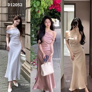 D12052 Lynn One Shoulder Drapery Silky Dress Elegant Glamorous Silk Party Dress/