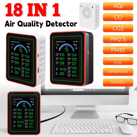 Tuya WiFi 18 in 1 Air Quality Detector TFT Display Portable AQI PM0.3 PM1.0 PM2.5 PM10 CO CO2 TVOC H