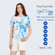 Guy Laroche เสื้อผู้หญิง Light Linen Miracle flower คอกลม แขนสั้น สีฟ้า (GAF6BU)