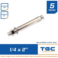 5 PCS Stainless Dyna Bolt 1/4  x 2 (M6 X 50mm) also called Expansion Bolt or Sleeve Anchor or Concrete Anchor TGC