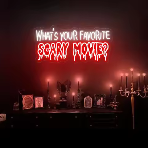What's Your Favourite Scary Movies Neon Sign, Scary Movies Room Decor, Horror Movie Theme Neon Decor