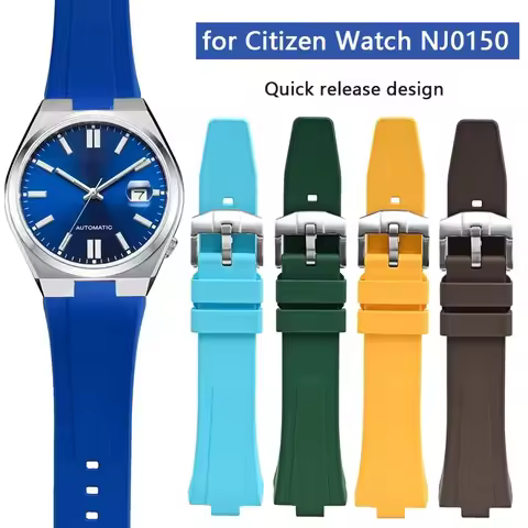 Fluoro Rubber Strap for Citizen NJ0150 NJ0151 NJ0158 FKM Men Convex Quick Release Stainless Steel Bu