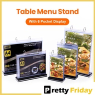 Menu stand Acrylic T Shape Menu Paper Display Stand A4 A5 A6 Flip Menu Stand with 6 Pocket Display T