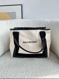 Balenciaga Small Navy Cabas Bag Off-white Canvas