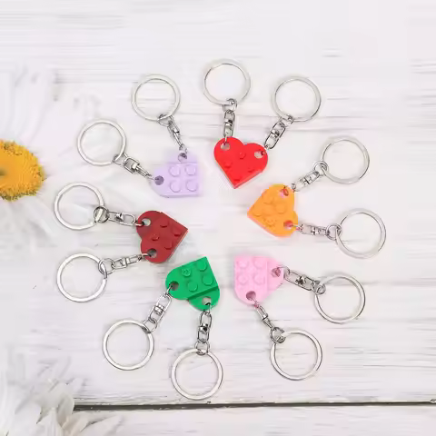 1Pair Fashion Cute Love Heart Building Block Keychains Couples Friendship Separable Love Heart Brick
