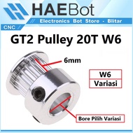 [HAEBOT] GT2 Pulley Timing 20T W6 Bore 3.17 4 5 6 6.35 8 Pulley CNC 3D Printer Aluminum Pitch 2mm Ge