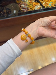 天然雞油黃老蜜蠟棗珠手串 滿蜜老蜜蠟 蠟質濃厚 配南紅