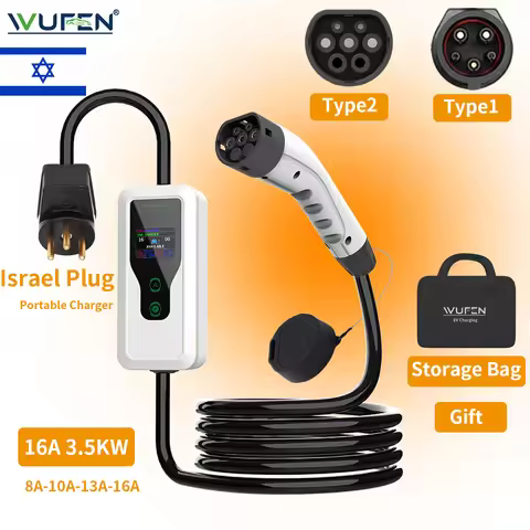 WUFEN Israeli Plug 3.5KW 16A Portable Type1 EV Charger SAE J1772 EV Charging Cable Type 2 IEC62196-2
