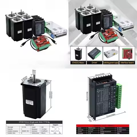 CNC Router Kit 4 Axis Nema23 3N 3A 4.2A Stepper Motor Driver TB6600 DM542 DM556 + USB Mach3 Controll