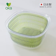 【日本OKA】Vegi mage日製透明雙層瀝水保鮮盒-大-2色可選- 透綠