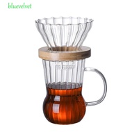 BLUEVELVET Glass Coffee Pot, Manual Handle Coffee Dripper, Durable Wood Stand Coffee Filter Heat-resistant Hand Drip Kettle Restaurant