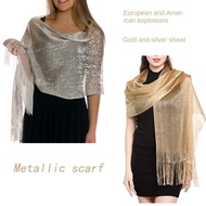 LOVOSME Solid Color Glitter Shimmer Shawl Scarf Fashion Tassel Scarves Shawl Women Summer Daylight P